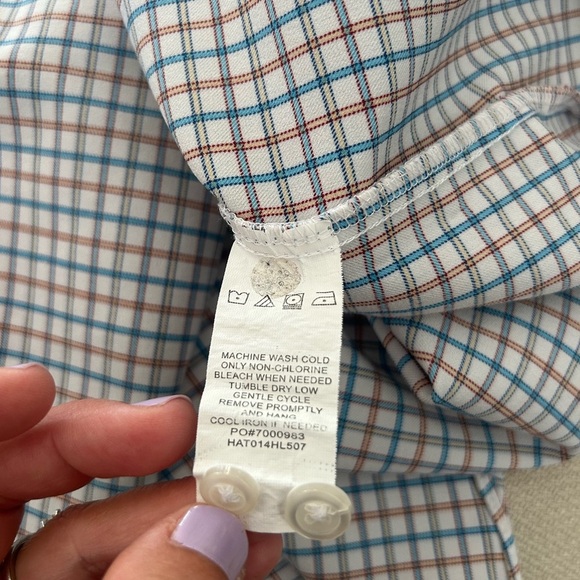 Haggar Men's Slim Fit Blue and White Plaid Button Down Shirt Size Large - Picture 6 of 7